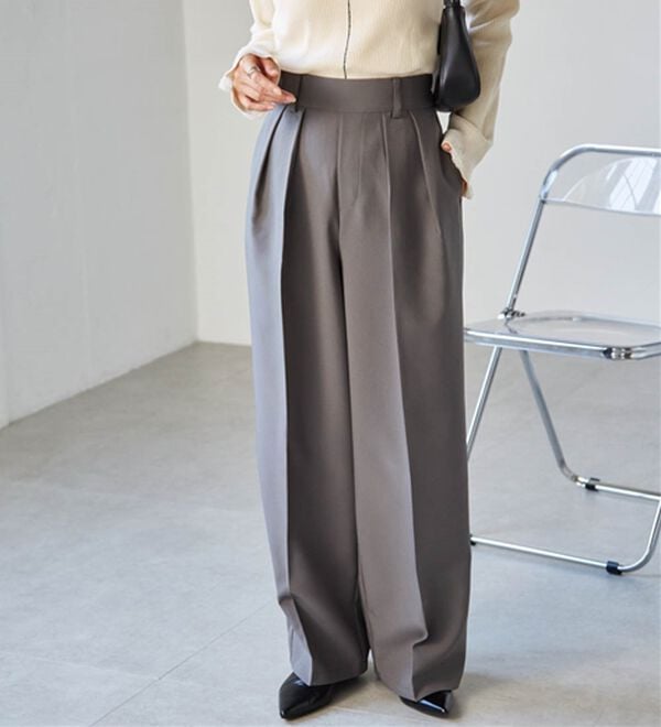 RANAN（ラナン）の「【選べる股下】きれい見え２タックワイドスラックス（ワイドパンツ・ガウチョ）」｜詳細画像