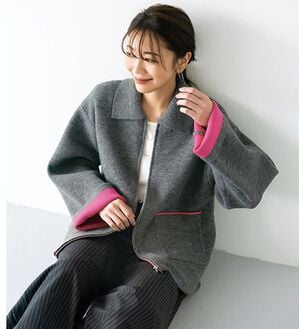 BELLUNA（ベルーナ）の「衿付配色ニットカーディガン（ニットカーディガン）」｜杢グレー