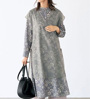 BELLUNA（ベルーナ）の「花柄プリントオーガンジー重ねワンピースアンサンブル（プリントワンピース）」｜ブルー系