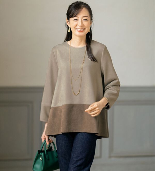 ルフラン（ルフラン）の「バックフリルのスエード調ブラウス（ブラウス）」｜モカ系