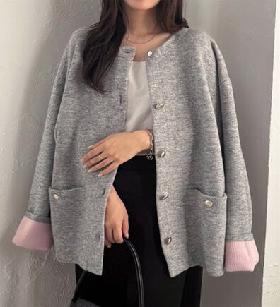 RANAN（ラナン）の「裏配色ゴールド調ボタンニットコーディガン（ニットカーディガン）」