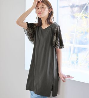 Viola e Viola（ヴィオラ エ ヴィオラ）の「【５つの機能付】ひんやり！袖シフォンゆるチュニック（チュニック）」｜ダークグレー系チェック