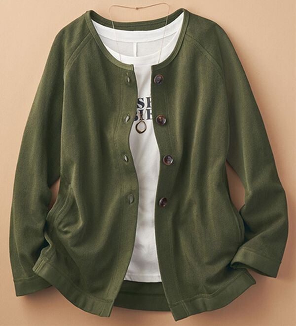 BELLUNA（ベルーナ）の「綿１００％ヘリンボーン柄カーディガン（その他カーディガン）」｜カーキ