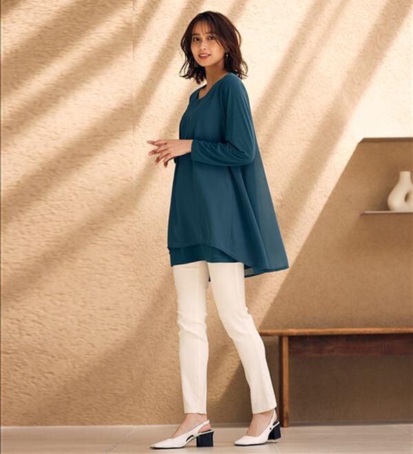 RANAN（ラナン）の「【裏微起毛】異素材切替チュニック（カットソー）」｜詳細画像