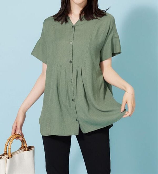 BELLUNA（ベルーナ）の「麻調素材タック使いシャツチュニック（ブラウス）」｜詳細画像