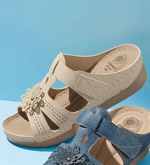 BELLUNA（ベルーナ）の「デニム調花モチーフミュール（サンダル・ミュール）」｜ベージュ