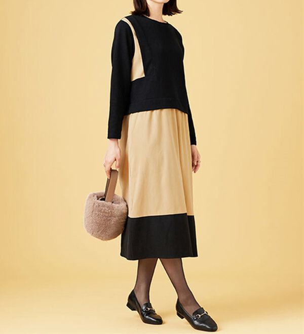 BELLUNA（ベルーナ）の「異素材切替デザインバイカラーワンピース（その他ワンピース）」｜詳細画像