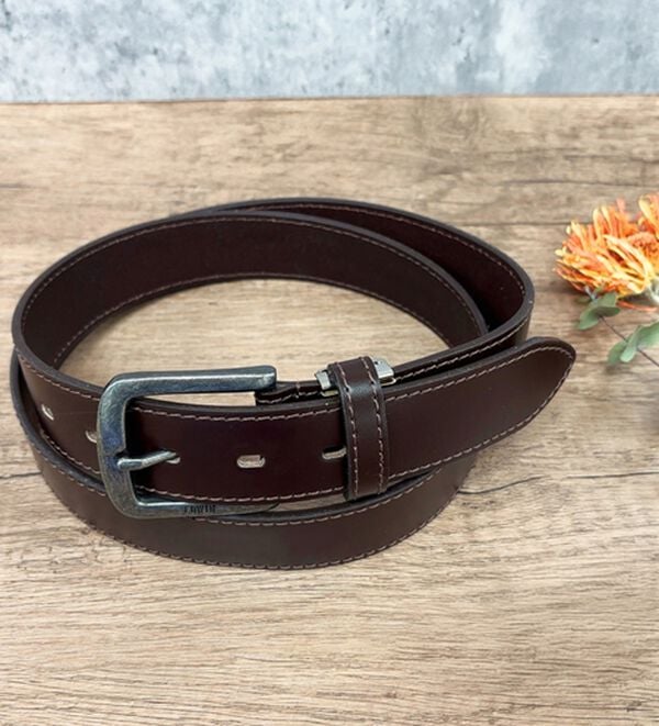 「【EDWIN】紳士牛床革Sステッチ35ベルト（メンズベルト）」｜ダークブラウン