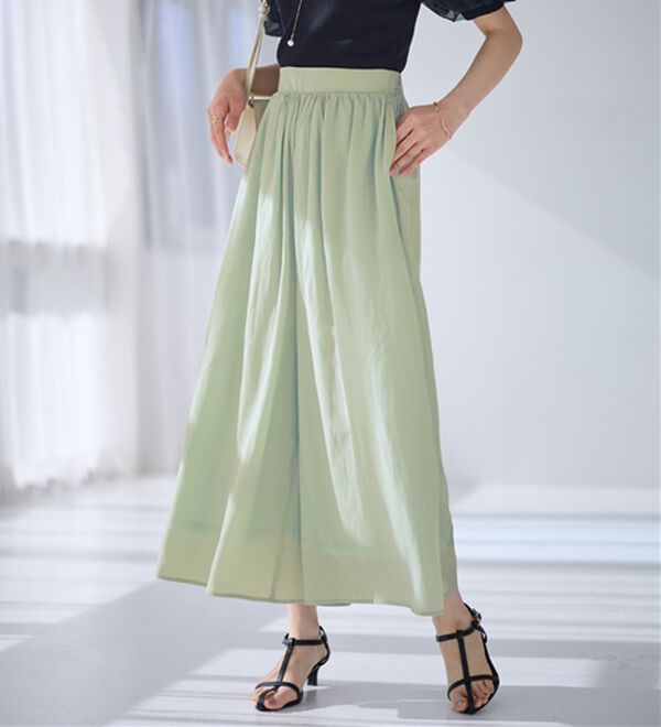 alotta（アロッタ）の「【選べる２丈】柄＆無地アソートさらさらワイドパンツ（ワイドパンツ・ガウチョ）」｜ライトグリーン／レギュラー丈