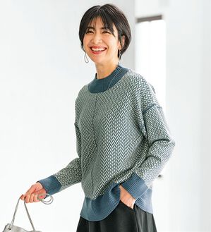 BELLUNA（ベルーナ）の「幾何柄ジャカードニットプルオーバー（ニット・セーター）」｜ブルー系