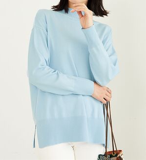 BELLUNA（ベルーナ）の「もちもち素材ハイネックニットプルオーバー（ニット・セーター）」｜サックス