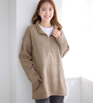 alotta（アロッタ）の「【毛玉になりにくい】柔らか裏起毛ハーフジップチュニック（チュニック）」｜モカ