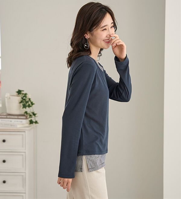 BELLUNA（ベルーナ）の「ボーダーレイヤード風デザインプルオーバー（カットソー）」｜詳細画像