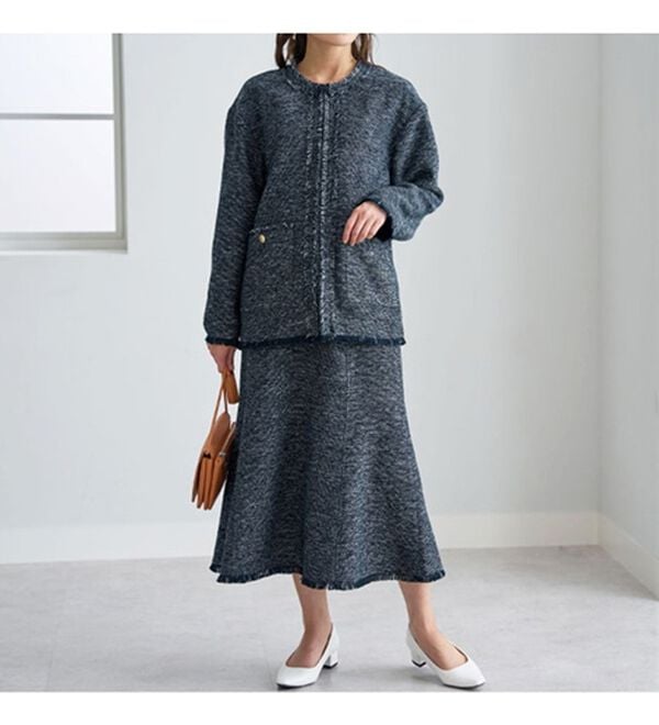 BELLUNA（ベルーナ）の「ツイード調素材フリンジ使いセットアップ（スカートスーツ）」｜詳細画像