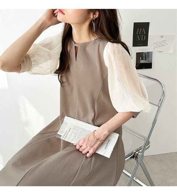 GeeRA（ジーラ）の「袖楊柳シアー美ラインワンピース（カットソーワンピース）」｜詳細画像