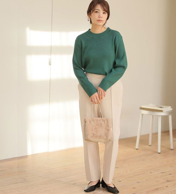 A HAPPY MARILYN（アハッピーマリリン）の「【Ｌ～６Ｌ】モックネック／ハイネックから選べる Ｔシャツ感覚で着られる（もっちりｖｅｒ）リブニット（ニット・セーター）」｜詳細画像