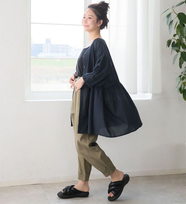 A HAPPY MARILYN（アハッピーマリリン）の「【Ｌ～６Ｌ】【風通るプレミアム】綿・楊柳、七分袖ウエストギャザーブラウス。（ブラウス）」｜詳細画像