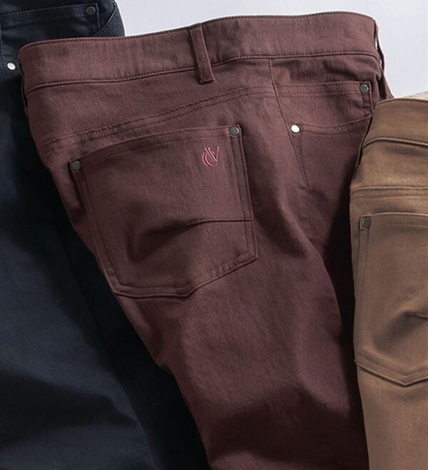 「＜コムルヴァン・オム＞すっきりストレッチ配色チノパンツ（メンズフルレングスパンツ）」｜ブラウン&times;ワイン