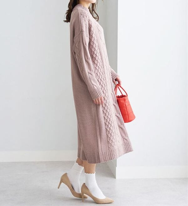 BELLUNA（ベルーナ）の「ケーブル柄ロング丈ニットワンピース（ニットワンピース）」｜詳細画像