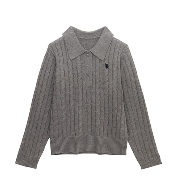 RANAN（ラナン）の「＜U.S.POLO ASSN.＞刺繍長袖ケーブルポロニット（ニット・セーター）」｜詳細画像