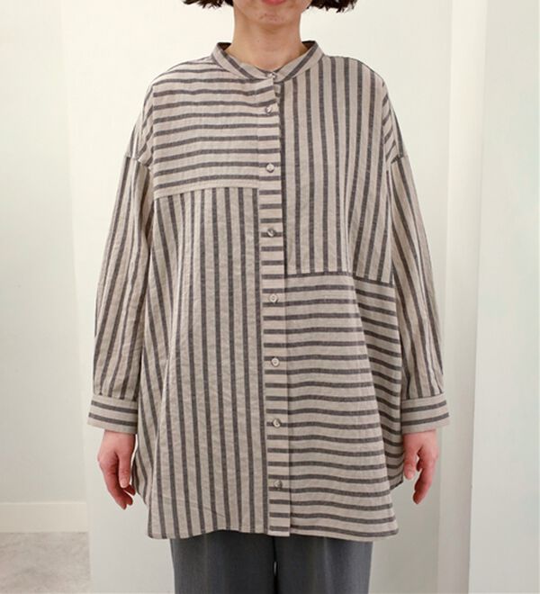 BELLUNA（ベルーナ）の「綿麻素材クレイジーデザインシャツ（チュニック）」｜詳細画像