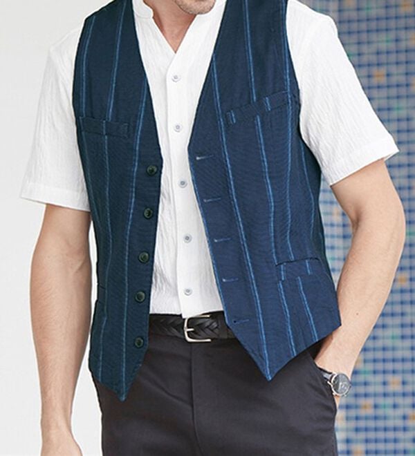 「＜Ｓ　ｂｙ　インターメッツォ＞播州織メッシュクロスベスト（メンズジャケット）」｜ネイビー