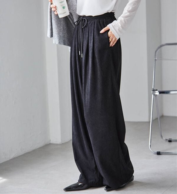 RANAN（ラナン）の「リブタックワイドイージーパンツ（その他パンツ）」｜ブラック