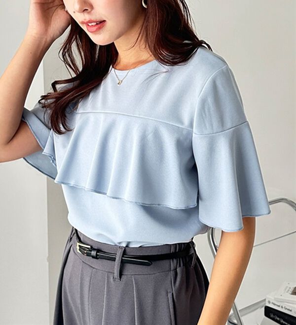 GeeRA（ジーラ）の「ラッフルフリルフレアースリーブＴブラウス（ブラウス）」｜詳細画像