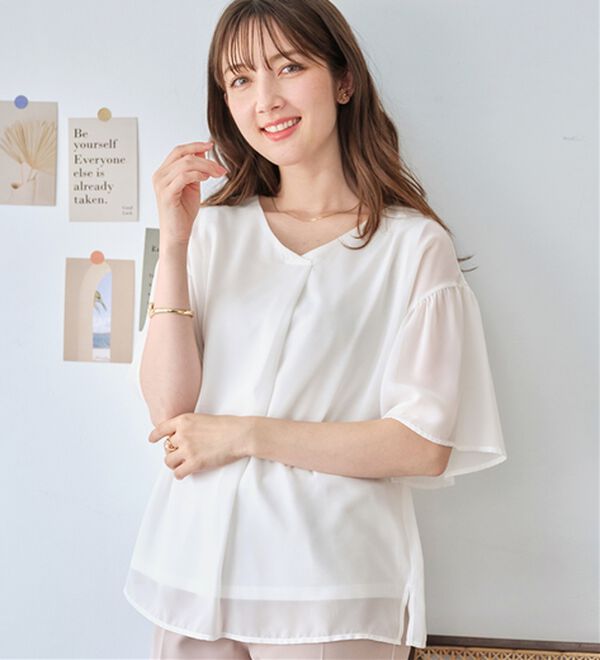 alotta（アロッタ）の「【接触冷感】インナー付フレアー袖タックブラウス（ブラウス）」｜詳細画像