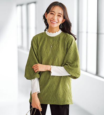 BELLUNA（ベルーナ）の「波柄ジャカードバルーン袖プルオーバー（カットソー）」