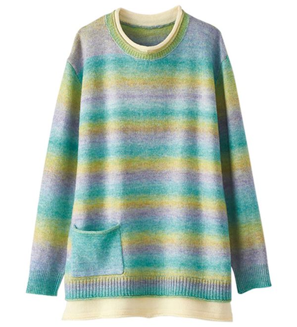 BELLUNA（ベルーナ）の「ポケット使いグラデーションニットプルオーバー（ニット・セーター）」｜グリーン系