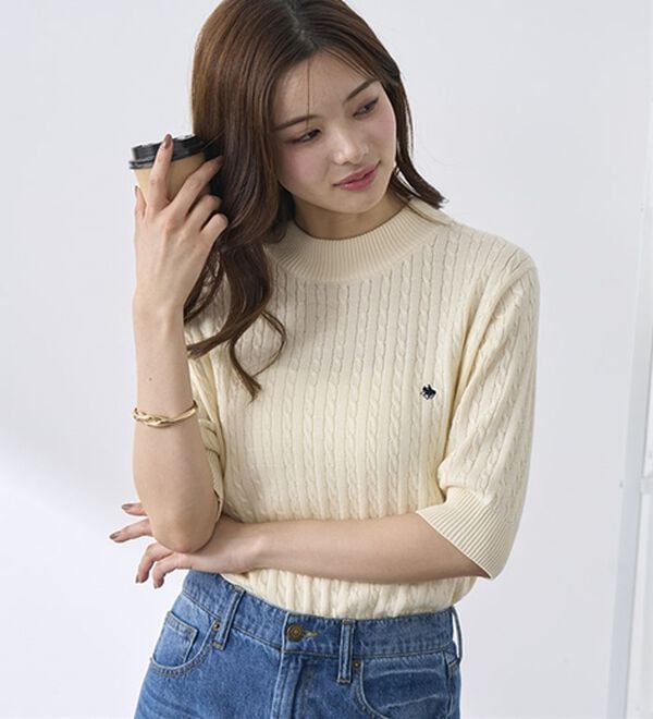 BELLUNA（ベルーナ）の「【ＰＯＬＯ　ＢＣＳ】ケーブル５分袖セーター（ニット・セーター）」｜詳細画像