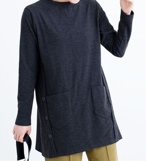 BELLUNA（ベルーナ）の「ボトルネック裾ボタンデザインチュニック（チュニック）」｜杢チャコール