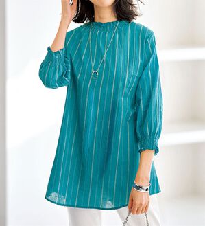 BELLUNA（ベルーナ）の「シャーリング使いストライプ柄チュニック（チュニック）」｜詳細画像