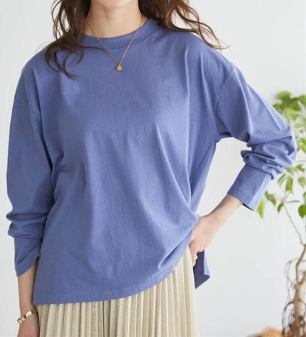 RANAN（ラナン）の「【選べる袖丈】ひんやり！＜BC＞綿100％プチハイネックＴシャツ（カットソー）」｜詳細画像