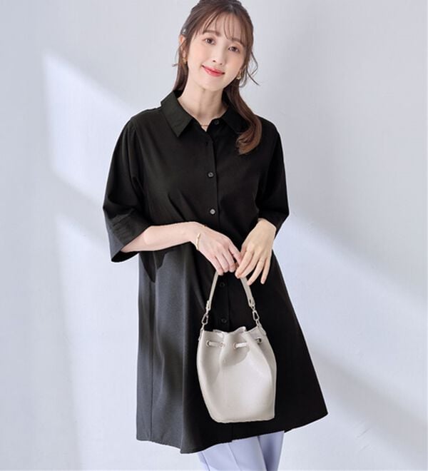 alotta（アロッタ）の「【接触冷感】さらっと快適シャツチュニックワンピース（チュニックワンピース）」｜ブラック