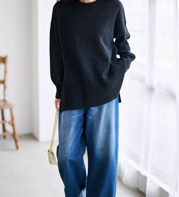 RANAN（ラナン）の「ワイドリブ使いカラーニットチュニック（ニット・セーター）」｜詳細画像