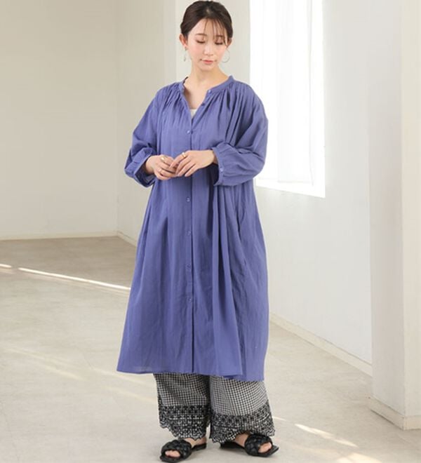 A HAPPY MARILYN（アハッピーマリリン）の「【Ｌ～６Ｌ】【選べる袖丈】【風通るプレミアム】綿・楊柳シャツチュニック（チュニック）」｜詳細画像