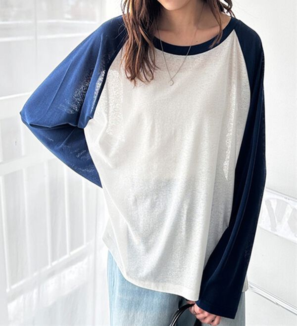 GeeRA（ジーラ）の「ラグラン切替配色スラブシアーカットソー（カットソー）」｜詳細画像