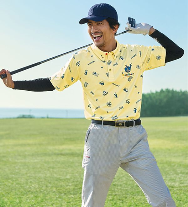 「＜ロッキーラビット＞ゴルフデザイン総柄ポロシャツ（メンズポロシャツ）」｜詳細画像