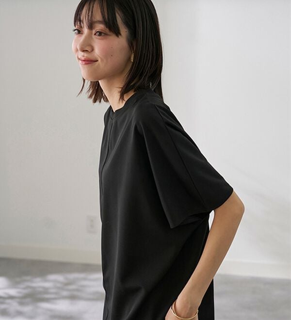 BELLUNA（ベルーナ）の「Ｔシャツ感覚なのにきちんとブラウス見え！カットジョーゼット半袖プルオーバー（カットソー）」｜詳細画像