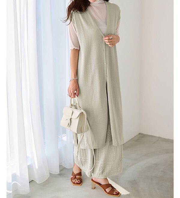 RANAN（ラナン）の「夏でも涼しい！綿１００％ニットセットアップ（セットアップ）」｜ライトグレー