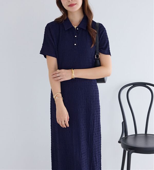 alotta（アロッタ）の「ゴールドボタンポロワンピース（カットソーワンピース）」｜詳細画像