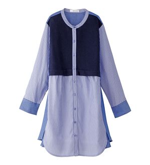 BELLUNA（ベルーナ）の「ストライプ&times;異素材切替シャツチュニック（チュニック）」｜詳細画像