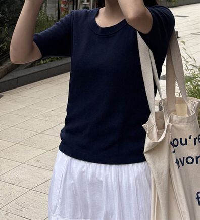 CHAN ME（チャンミ）の「ラウンドネック半袖リブニット（ニット・セーター）」
