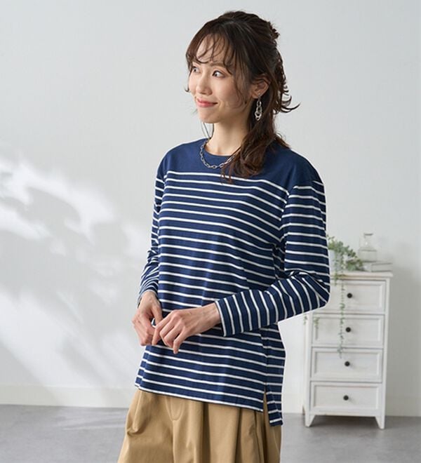 BELLUNA（ベルーナ）の「＜＆ｃｏｃｏｃｈｉ＞ハピネスコットン１００％しっかりボーダープルオーバー（カットソー）」｜詳細画像