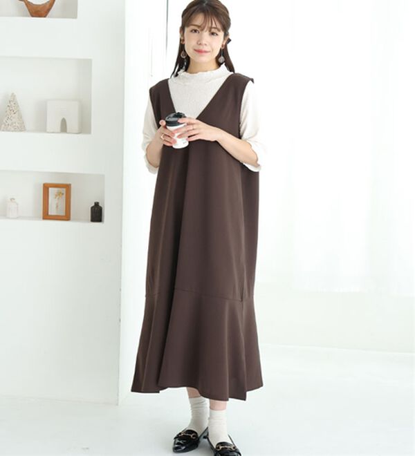 A HAPPY MARILYN（アハッピーマリリン）の「【Ｌ～８Ｌ】選べる丈！リブトップス&times;マーメイドジャンスカ２点セット（アンサンブル）」｜詳細画像