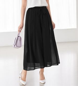 alotta（アロッタ）の「ふんわりシフォンワイドパンツ（ワイドパンツ・ガウチョ）」｜ブラック