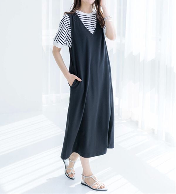 BELLUNA（ベルーナ）の「【２点セット】ロゴＴシャツ付ワンピースアンサンブル（アンサンブル）」｜詳細画像