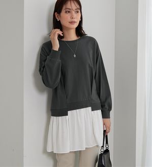 BELLUNA（ベルーナ）の「裏毛素材レイヤード風チュニック（チュニック）」｜チャコール